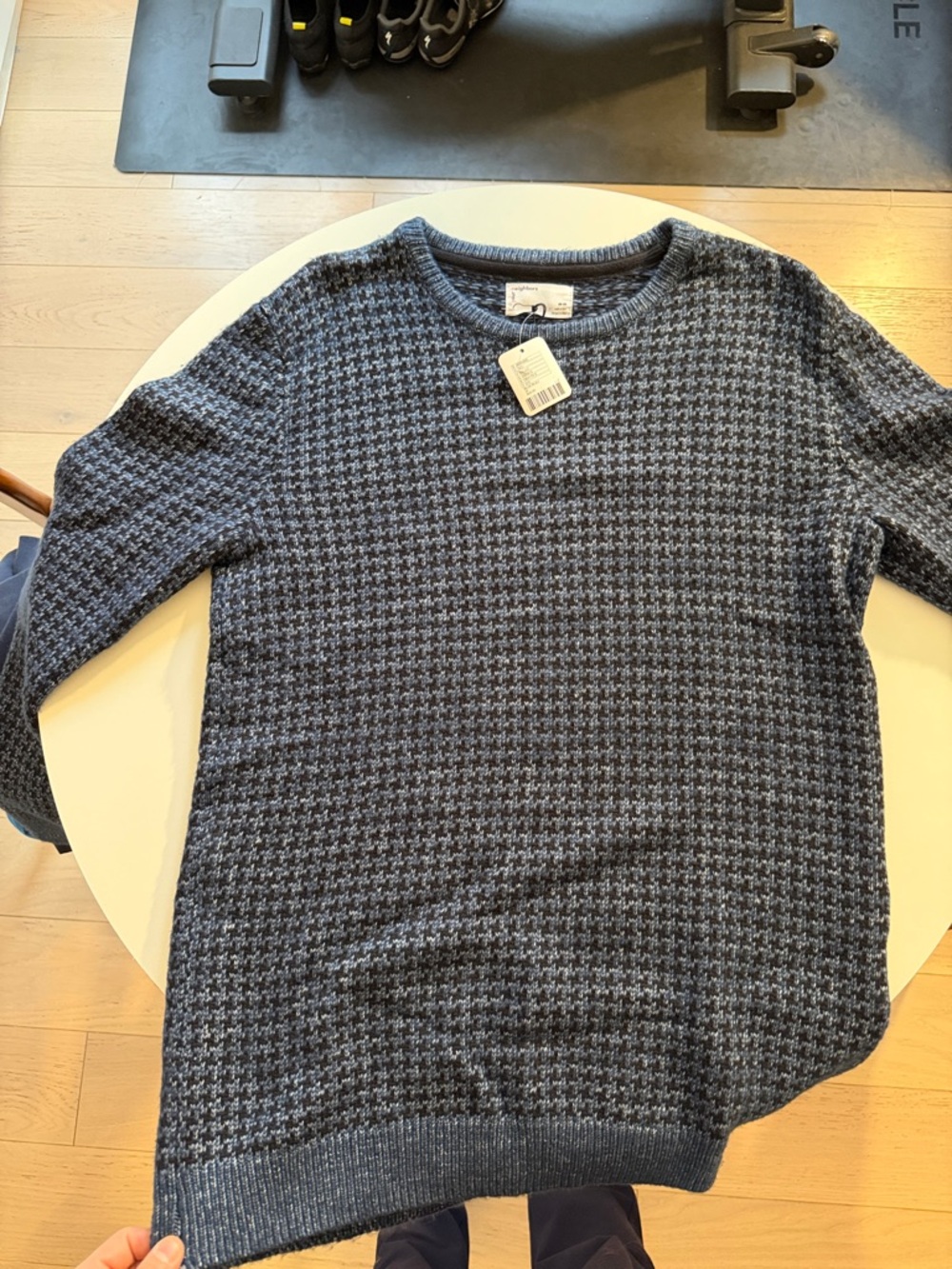 Wool Textured Crewneck Sweater in Blue and Gray
